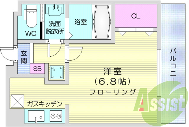 1K、洗面化粧台、モニター付きインターホン、オートロック