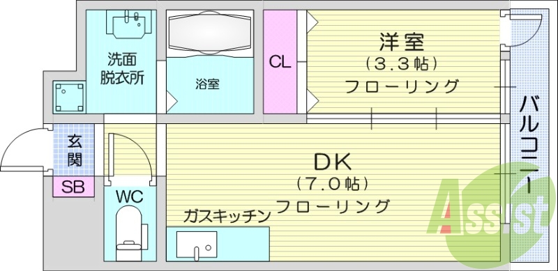 １DK、コンロ、トイレ、浴室乾燥機、独立洗面所