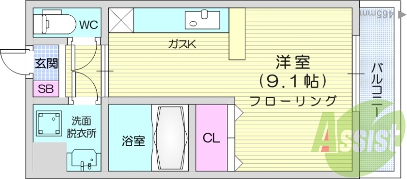 1R、独立洗面台、エアコン、追い焚き機能、バストイレ別。