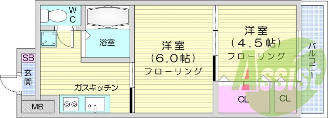 ２K、バス・トイレ別、ペット相談、クローゼット、エアコン