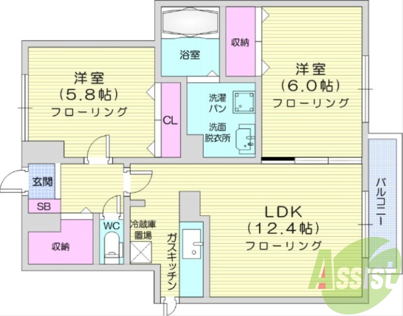 ２LDK、フローリング、エアコン、クローゼット、バルコニー