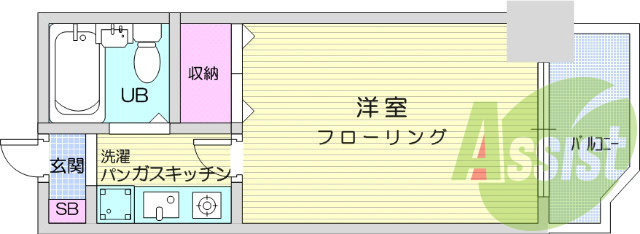 1R、エアコン、オートロック、エレベーター