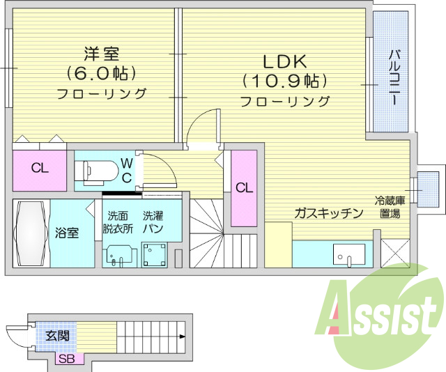 １LDK、東南向き、追い炊き機能、バストイレ別、日当たり良好