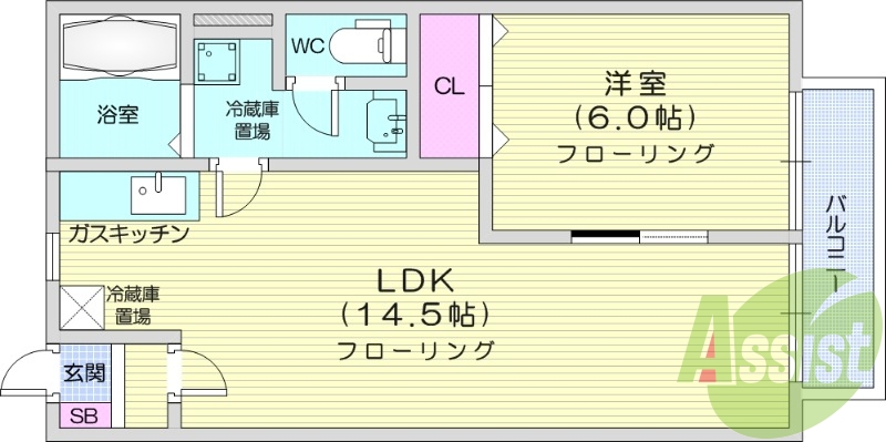 1LDＫ、モニター付きインターフォン、バストイレ別。