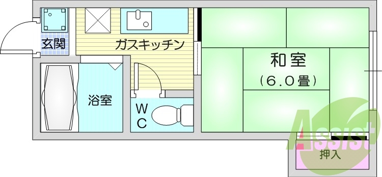 １Kのお部屋です！学生にも嬉しい立地ですね。