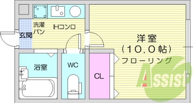 1K、バストイレ別、インターホン、温水洗浄便座