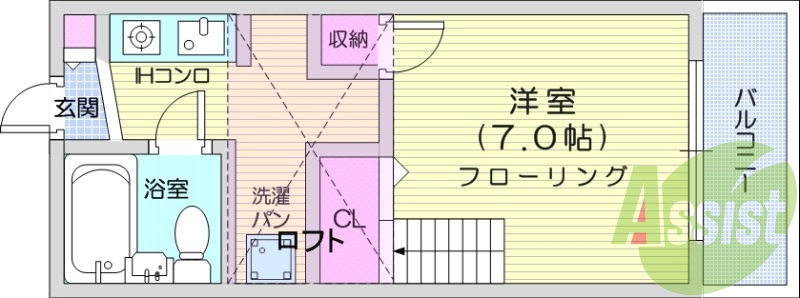 1K、エアコン、ユニットバス、都市ガス、、