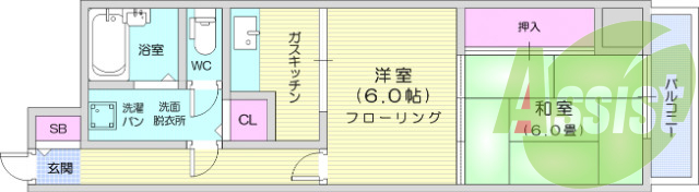 2K、エアコン、収納、洗面所、室内洗濯機置き場