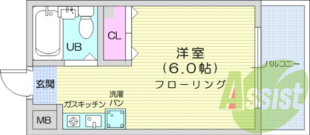 1K、モニター付きインターホン、エレベーター