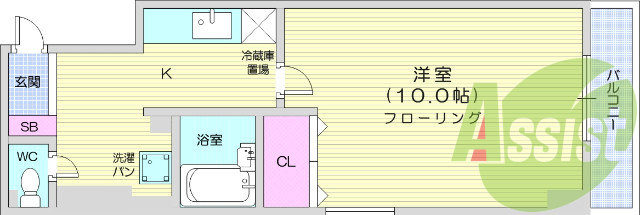1K、都市ガス、角部屋、オートロック、バストイレ別