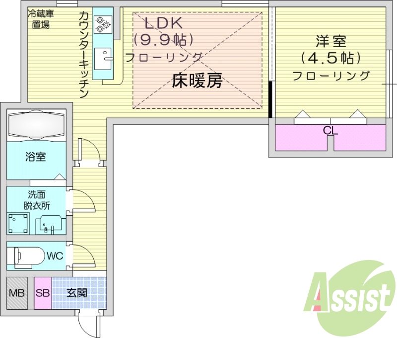 １LDK、床暖房、エアコン、デジタルキー