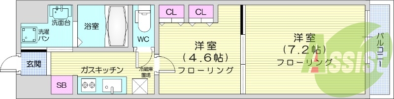 2K、オートロックマンション、バストイレ別、駐車場