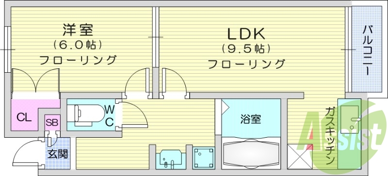 1LDK、バストイレ別、エアコン、インターホン