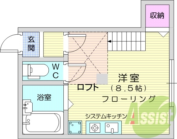 1R、エアコン、バストイレ別、TVモニターホン