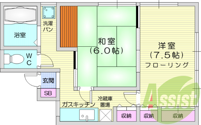 2K、追い焚き機能付き浴室、B・T別、エアコン付き