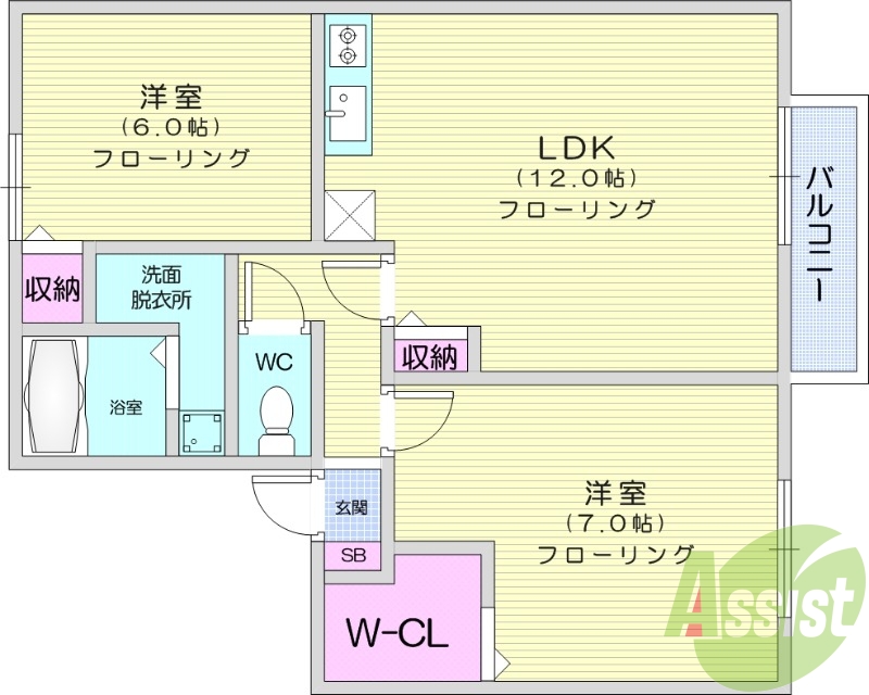 2LDK、シャンプードレッサー、エアコン。