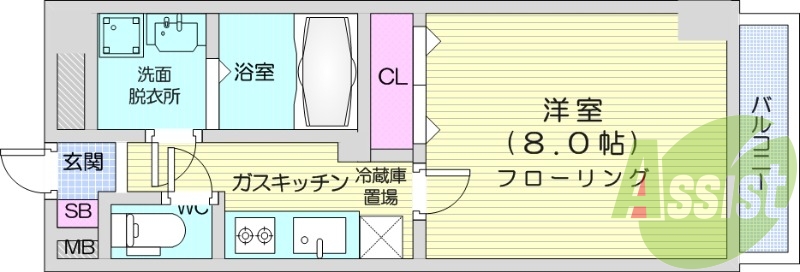 １K、システムキッチン、TVモニターホン