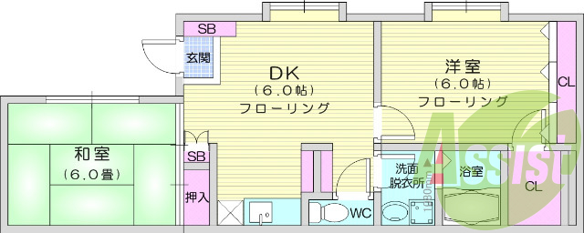 2DK、エアコン、バストイレ別、独立洗面台