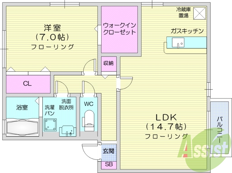 1LDK、エアコン、追い炊き、独立洗面台