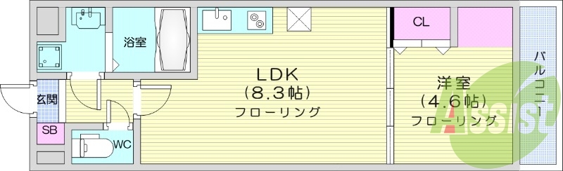 １LDK、インターネット無料、アレクサ、クローゼット