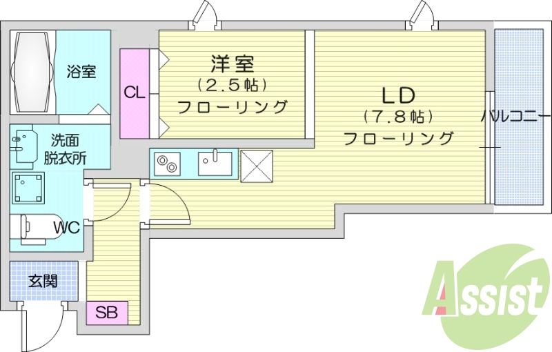 1LDK、システムキッチン、独立洗面台、