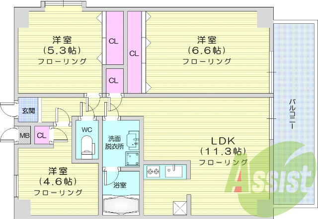 3LDK、システムキッチン、照明器具、カーテン