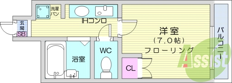 1K、エアコン、フローリング、クローゼット、シャワー