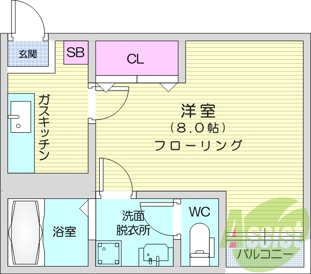 1K、フローリング、BS対応、バルコニー、モニターホン