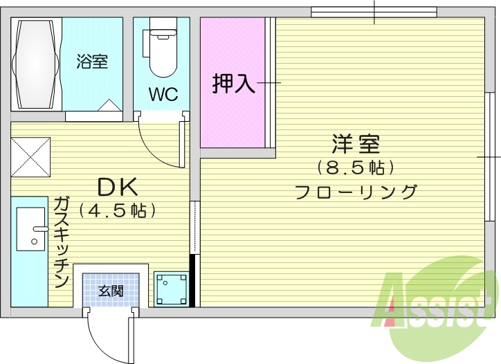 １DK、シャワートイレ、バス・トイレ別、洗濯機置場(室内)