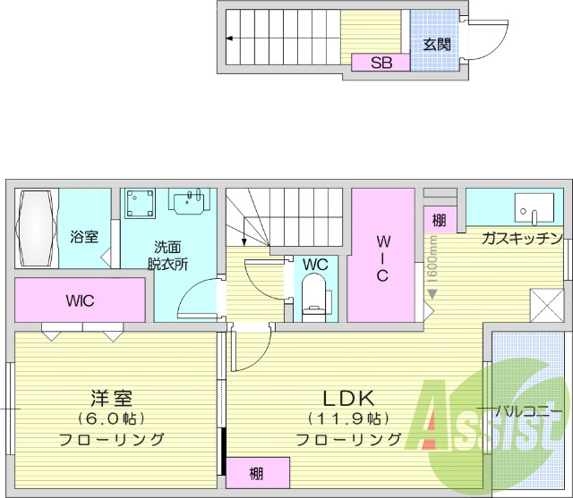 １LDK、フローリング、バルコニー、TV付きインターホン