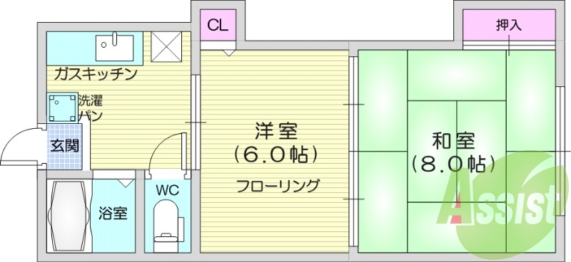 2K、エアコン、室内洗濯機置き場、トイレ浴室別、収納