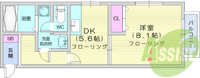 1DK、エアコン、コンロ設置可、BSアンテナ