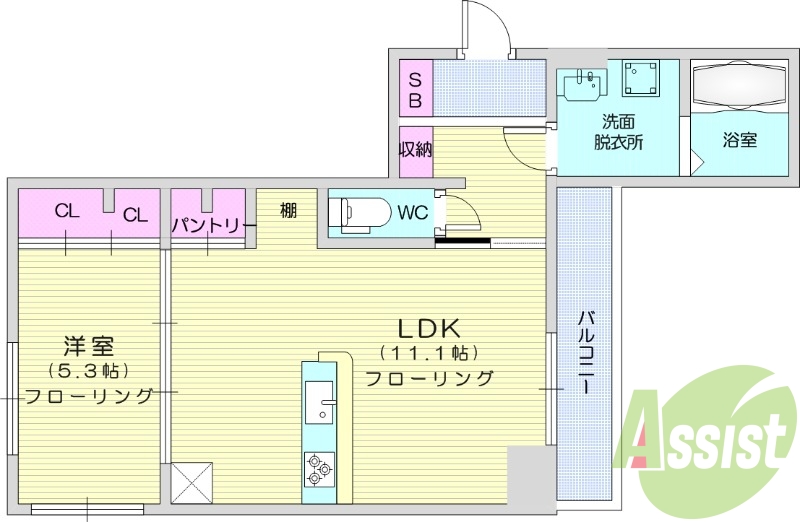 1LDK、ネット無料、オートロック、都市ガス、宅配ボックス