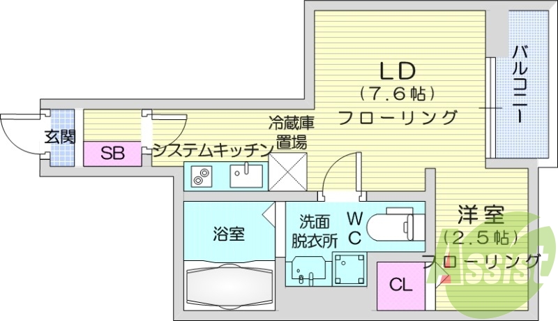 1LDK、システムキッチン、独立洗面台、