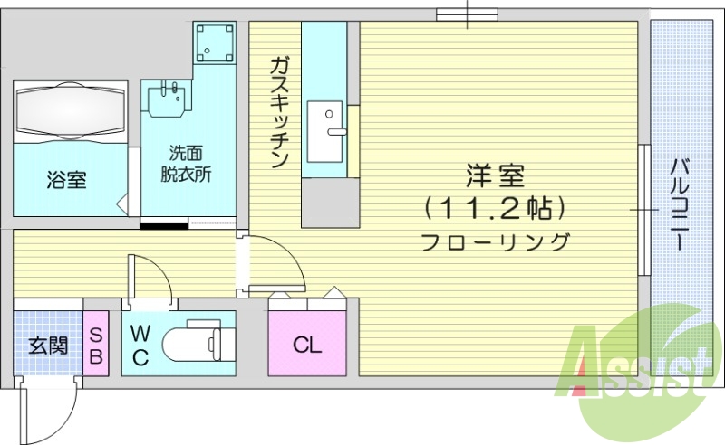 1DK、バストイレ別、温水洗浄便座付き、室内洗濯置場