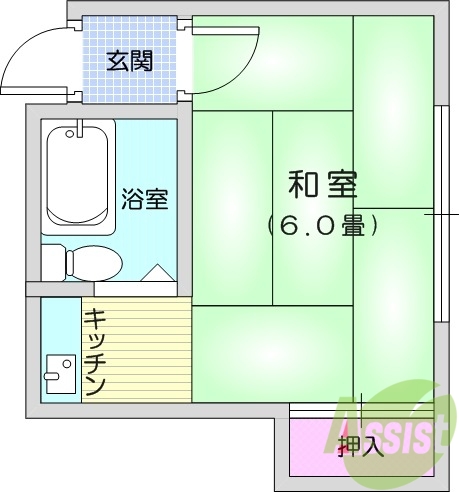１K、和室、エアコン、追い焚き、おしいれ