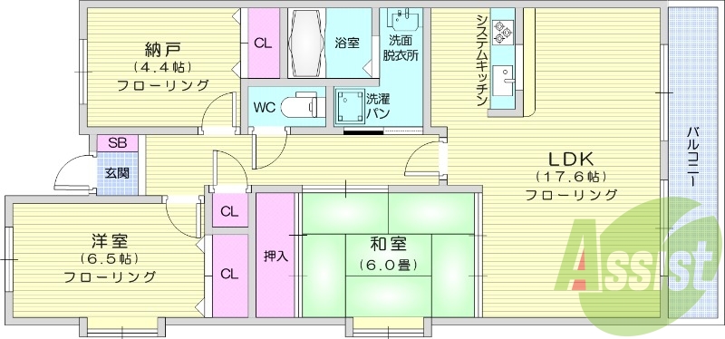 2SLDK、都市ガス、追い焚き、温水洗浄便座、エレベーター