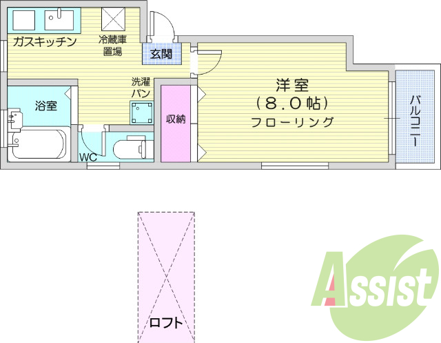 1K、追い焚き機能、ウォッシュレット付きトイレ、ロフト