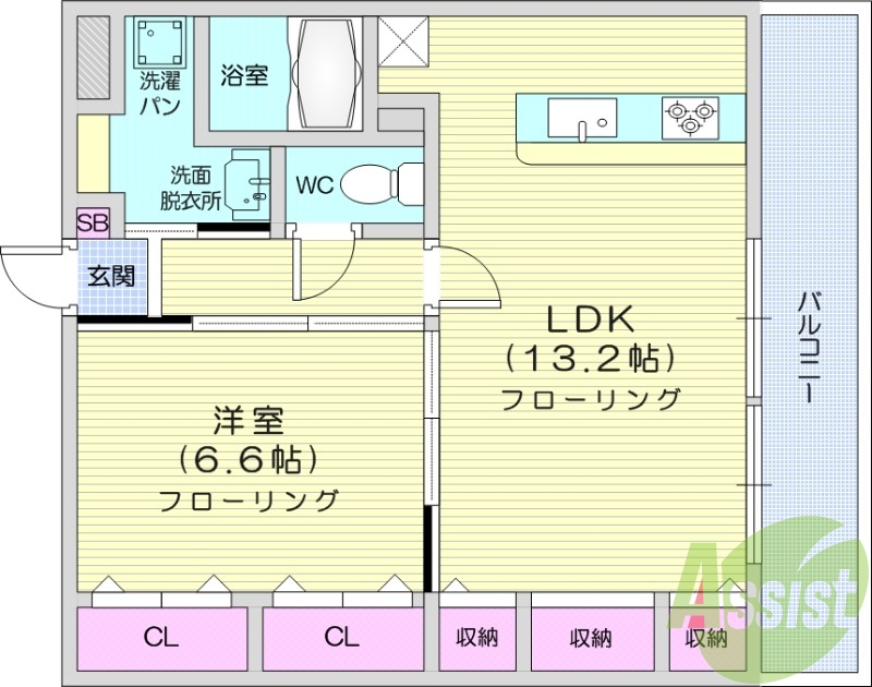 1LDK、エアコン、室内洗濯機置場、トイレ浴室別、収納
