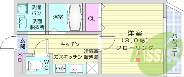 1K、システムキッチン、オートロック、独立洗面台