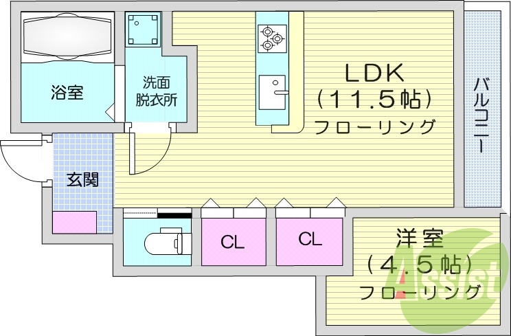 1LDK、バルコニー、南向き、浴室乾燥機、追い焚き機能