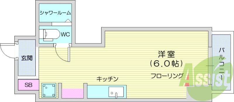 ワンルーム、バルコニー、ウォシュレット、風呂トイレ別。