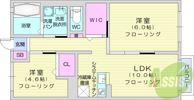 2LDK、IH、システムキッチン、エアコン二台