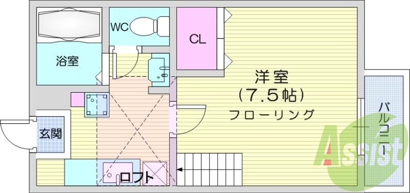1K、バストイレ別、室内洗濯機置場、クローゼット