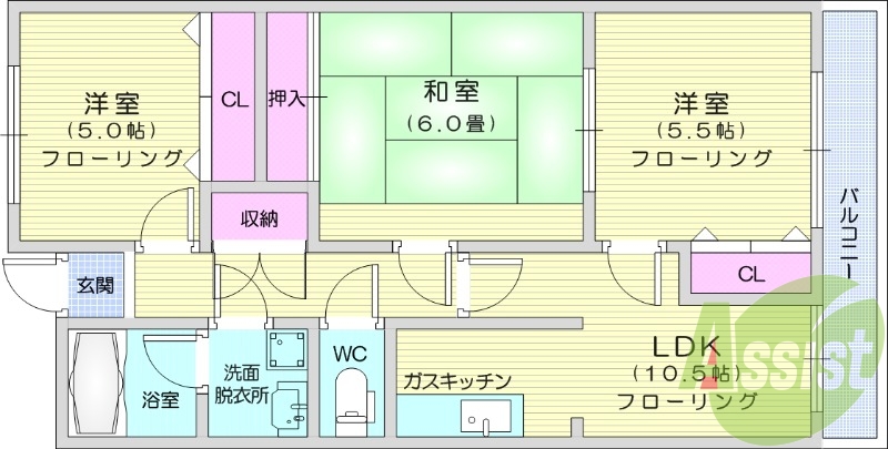 3LDK、温水洗浄便座、独立洗面所、モニター付きインターホン