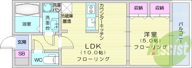 1LDK、設備充実、カウンターキッチン、