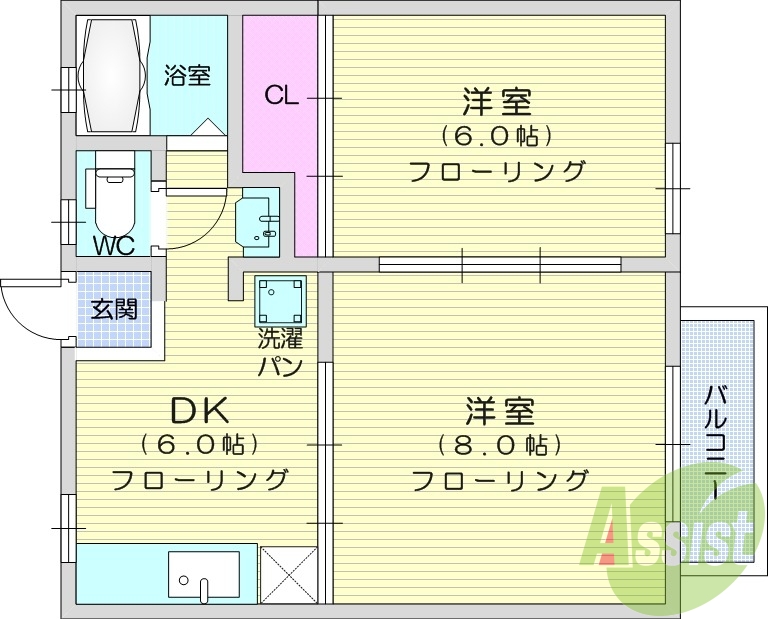 2DK、シャンプードレッサー、追い焚き、温水洗浄便座、物置