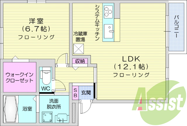 1LDK、オートロック、オール電化、ウォークインクローゼット