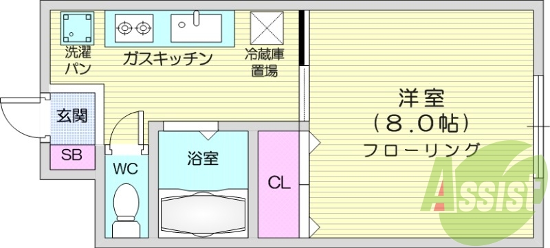 フローリング、ガスキッチン、風呂トイレ別。