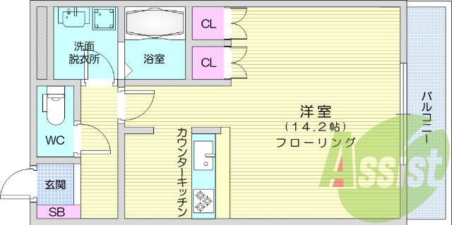 1Ｋ、フローリング、エアコン、クローゼット